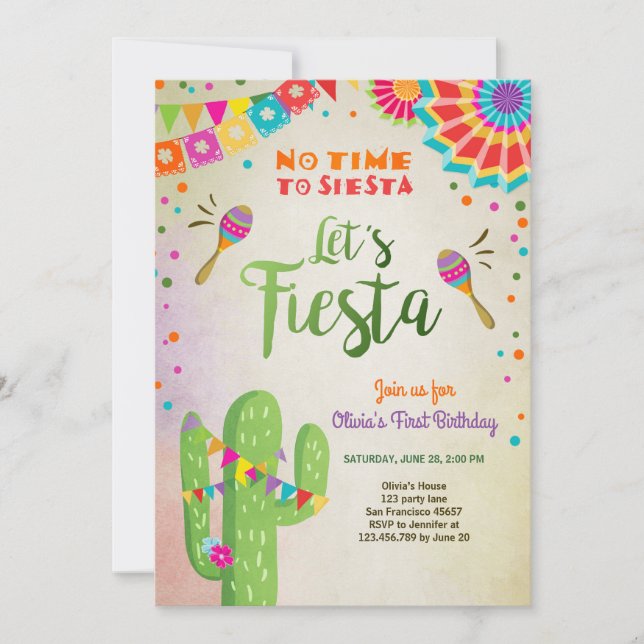 Invitación Invitamos a la Fiesta al Cactus mexicano de cumple (Anverso)
