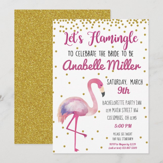 Invitación Invitamos a la soltera Flamingle (Anverso / Reverso)