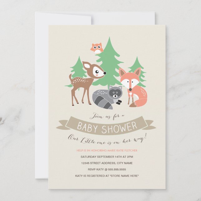 Invitación Invitan a Baby Shower a amigos de Woodland (Anverso)