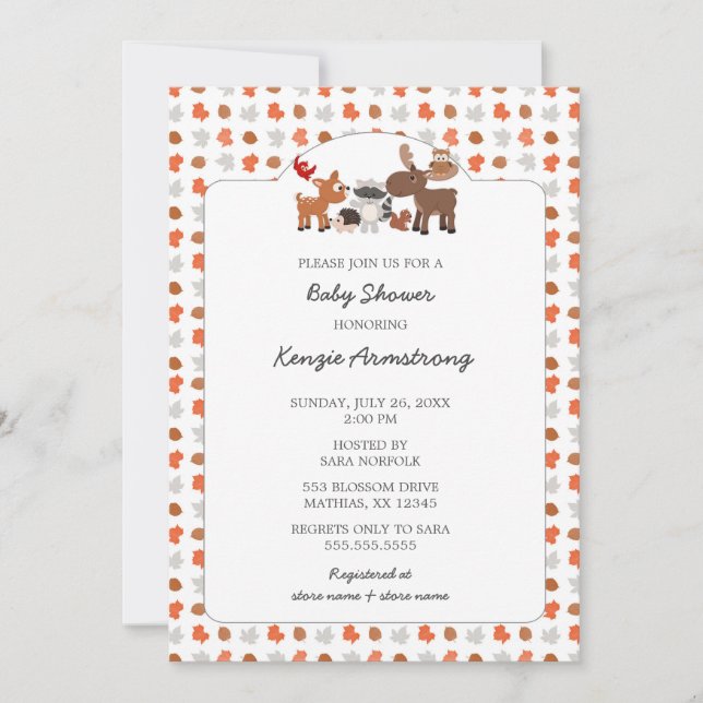 Invitación Invitan a Baby Shower a los animales de Woodland d (Anverso)