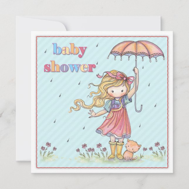 Invitación Invitan a Baby Shower a una niñita educada y gatit (Anverso)