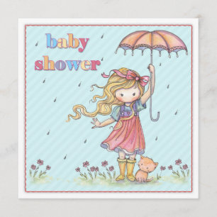 Invitación Invitan a Baby Shower a una niñita educada y gatit