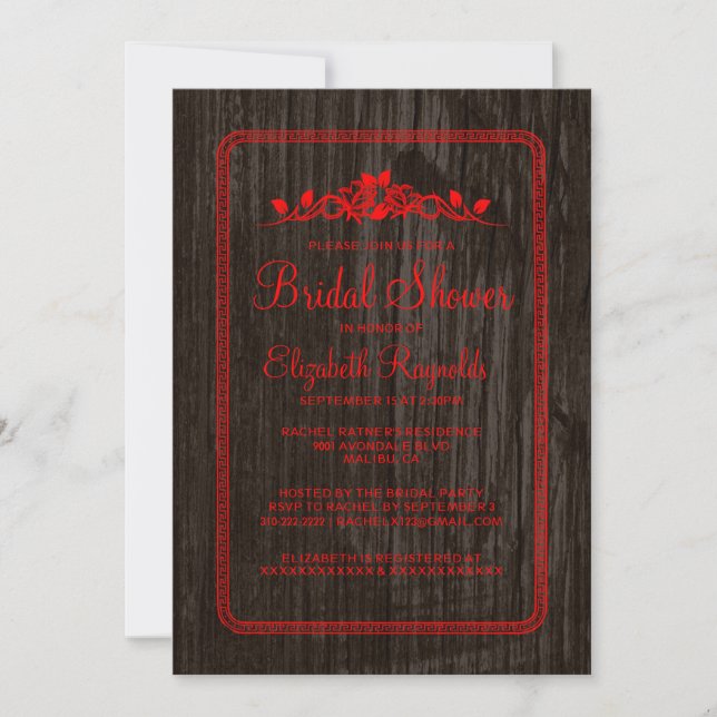 Invitación Invitan a bañador de madera de paja negra roja (Anverso)