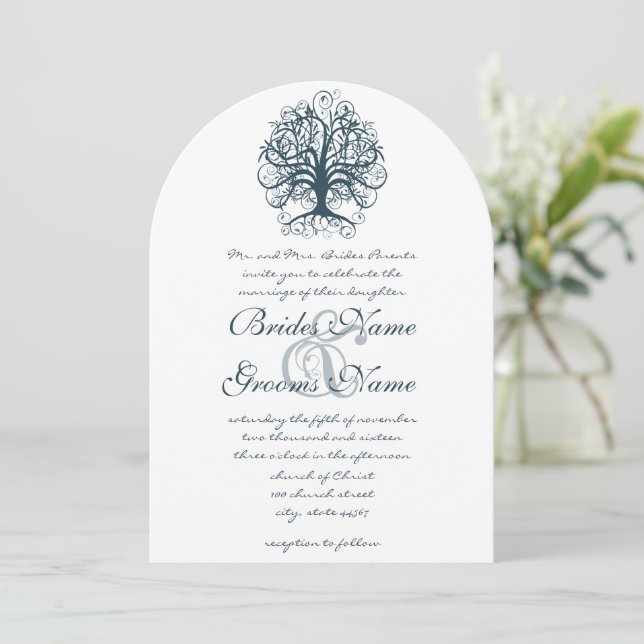 Invitación Invitan a Boda de raíces verde azuladas de árbol g (Anverso de pie)