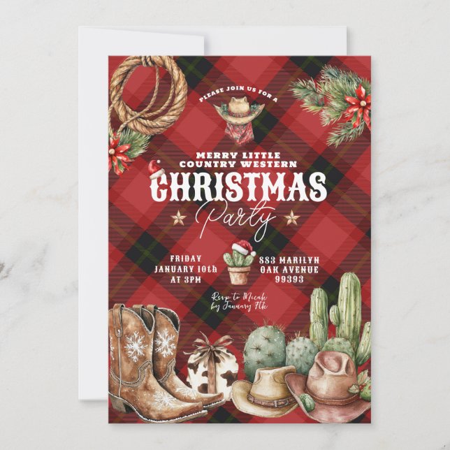Invitación Invitan a Cactus Cowboy Navidades (Anverso)