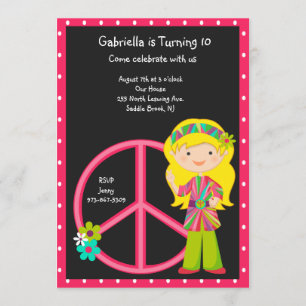 Invitación Invitan a Chica hippie con Chicas de señas de paz