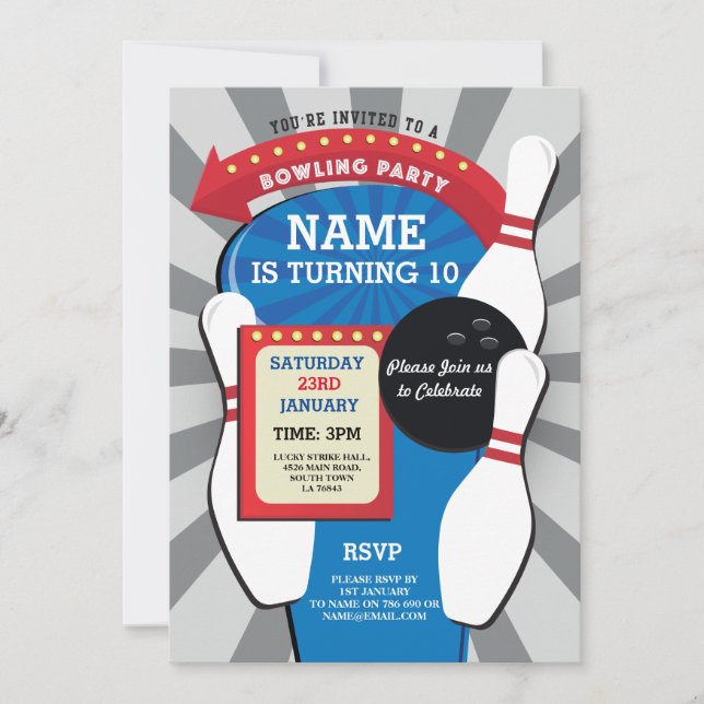 Invitación Invitan a Chicas de la fiesta de cumpleaños Tenpin (Anverso)