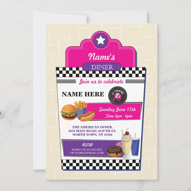 Invitación Invitan a Chicas de la hamburguesa de cumpleaños d (Anverso)