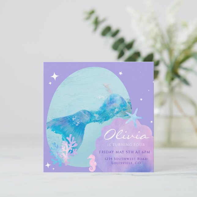 Invitación Invitan a cumpleaños a la sirvienta bajo el mar a  (Anverso de pie)