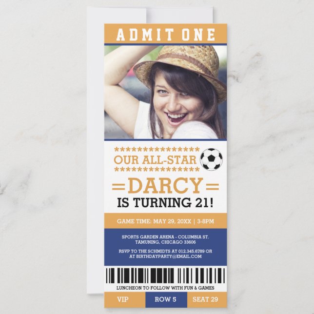 Invitación Invitan a cumpleaños del partido de fútbol amarill (Anverso)