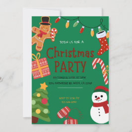 Invitación Invitan a divertida Fiesta de Navidades verdes roj