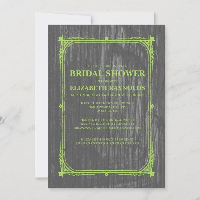 Invitación Invitan a ducha de novia Lime Green Western Barn W (Anverso)