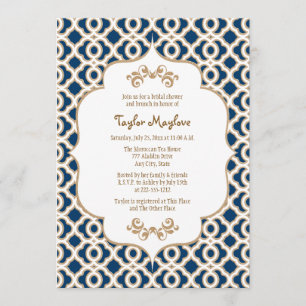 Invitación Invitan a ducha de novia marroquí azul marina y do