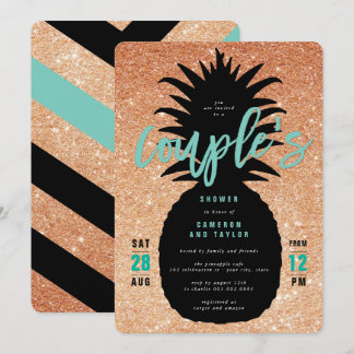 Invitación Invitan a ducha de pareja de piña Purpurina cobre