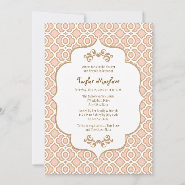 Invitación Invitan a ducha marroquí de novia de oro rosado Ru (Anverso)