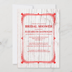 Invitación Invitan a duchas de novias de madera blanca roja o