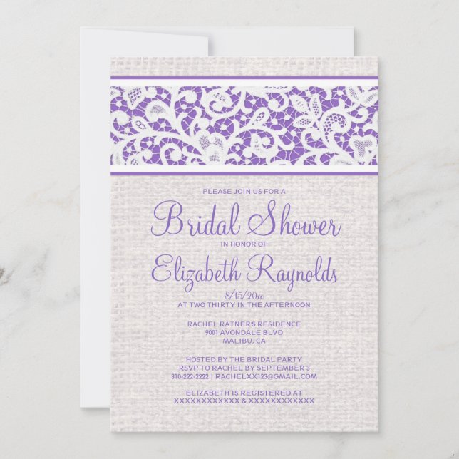 Invitación Invitan a duchas nupciales moradas rusas (Anverso)