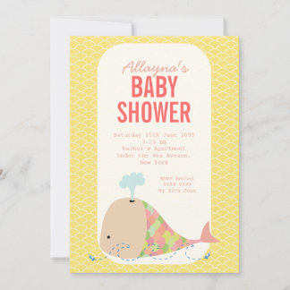 Invitación Invitan a Fiesta de Baby Shower a la ballena blanc