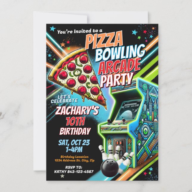 Invitación Invitan a Fiesta de boliche de la galería Pizza Ar (Anverso)