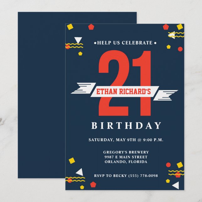 Invitación Invitan a Fiesta de Cervecería Azul a 21 cumpleaño (Anverso / Reverso)