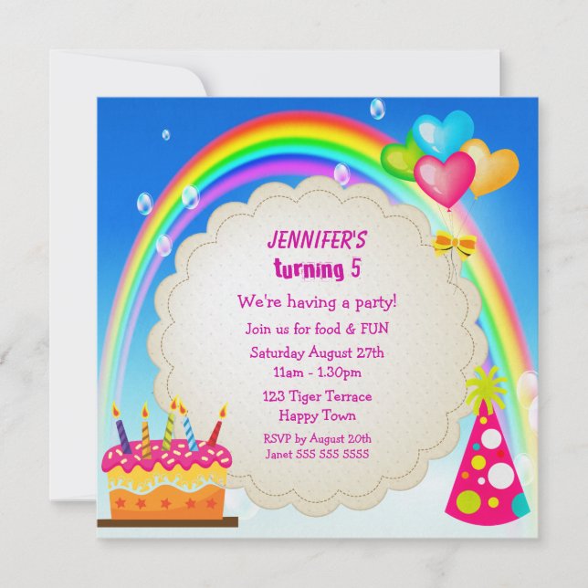 Invitación Invitan a Fiesta de cumpleaños curado de Chica arc (Anverso)