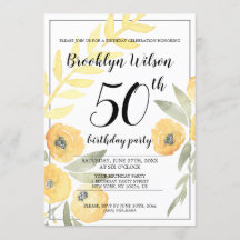 Invitan a fiesta de cumpleaños floral amarilla