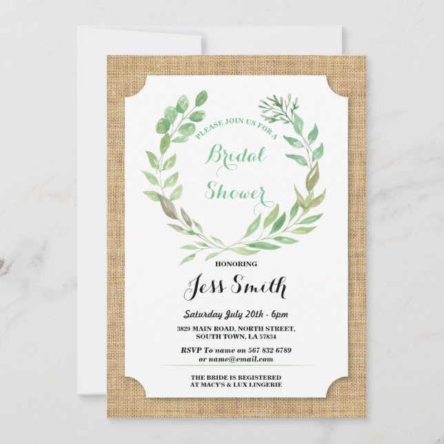 Invitación Invitan a Fiesta de ducha nupcial Rustic Burlap (Anverso)