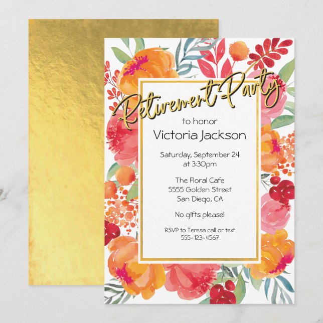 Invitación Invitan a Fiesta de Jubilación de Relieves metaliz (Anverso / Reverso)