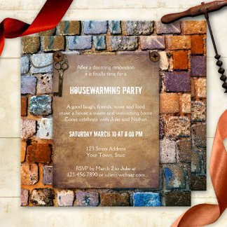 Invitación Invitan a Fiesta de la casa de ladrillo rústico y