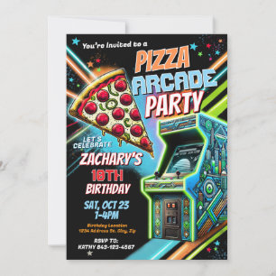 Invitación Invitan a Fiesta de la galería Pizza Arcade para n