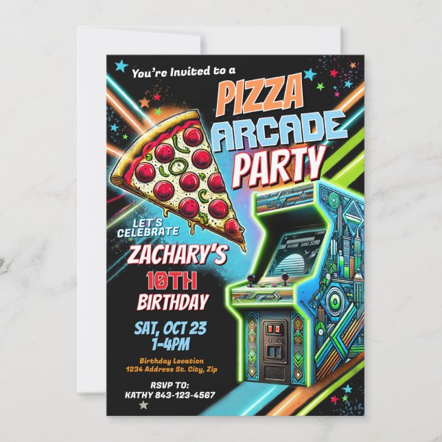 Invitación Invitan a Fiesta de la galería Pizza Arcade para n (Anverso)