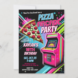 Invitación Invitan a Fiesta de la galería Pizza Arcade para n