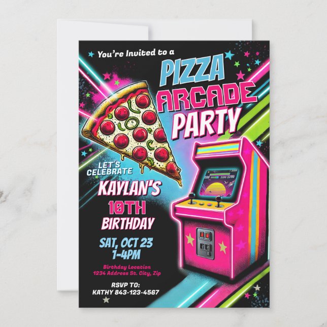 Invitación Invitan a Fiesta de la galería Pizza Arcade para n (Anverso)