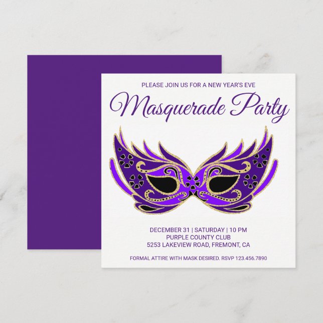 Invitación Invitan a Fiesta de la mascarada de Año Nuevo mora (Anverso / Reverso)
