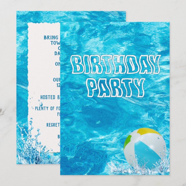 Invitación Invitan a Fiesta de la piscina de cumpleaños del n (Anverso / Reverso)