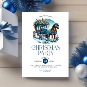 Invitación Invitan a Fiesta de Navidades azules de caballo y 