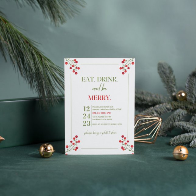 Invitación Invitan a Fiesta de Navidades de Berry verdes y ro (Subido por el creador)