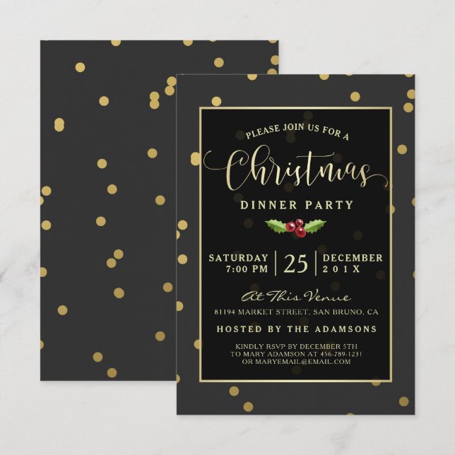 Invitación Invitan a Fiesta de Navidades de confetti de polka (Anverso / Reverso)