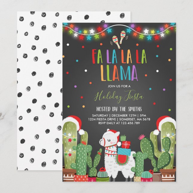 Invitación Invitan a Fiesta de Navidades de Llama a fiesta na (Anverso / Reverso)