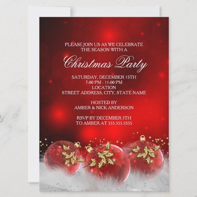Invitación Invitan a Fiesta de Navidades de Red & Gold Holly  (Anverso)