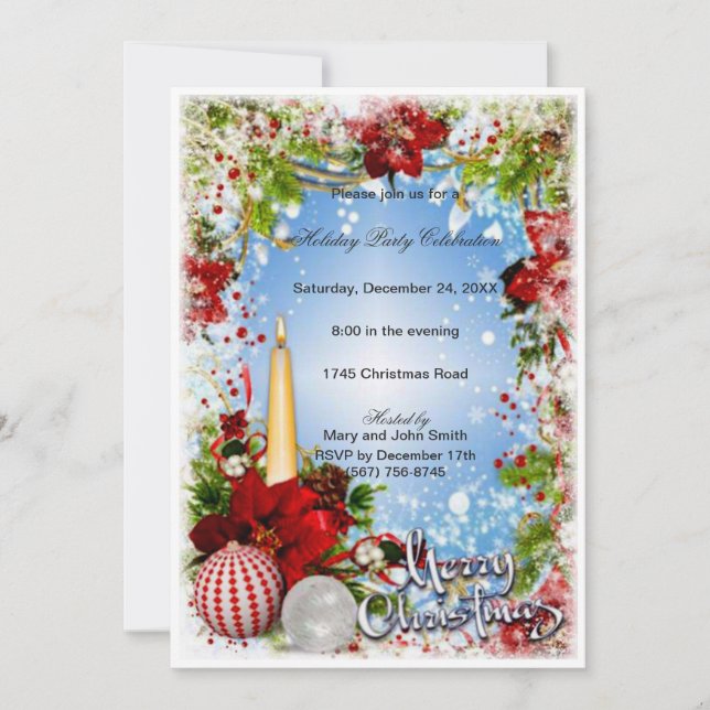 Invitación Invitan a Fiesta de Navidades de velas de nieve a  (Anverso)