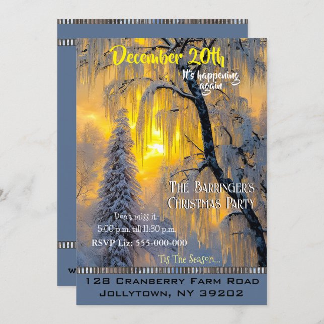 Invitación Invitan a Fiesta de Navidades hermosos de invierno (Anverso / Reverso)