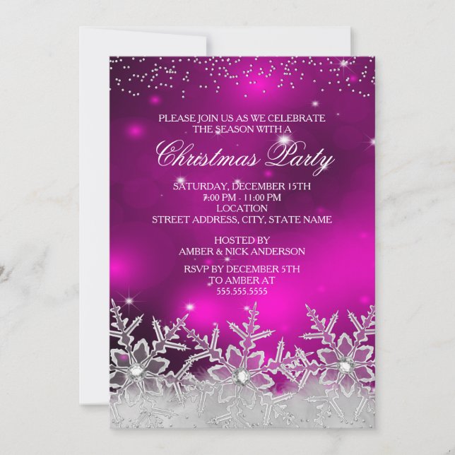 Invitación Invitan a Fiesta de Navidades rosados Crystal Snow (Anverso)