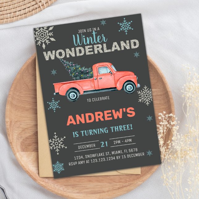 Invitación Invitan a Fiesta de Navidades rusos (Red Truck Winter Wonderland Invitations)