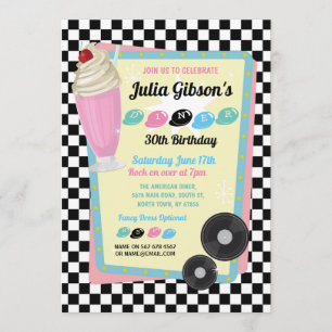 Invitación Invitan a Fiesta retro de cumpleaños de Diner de l