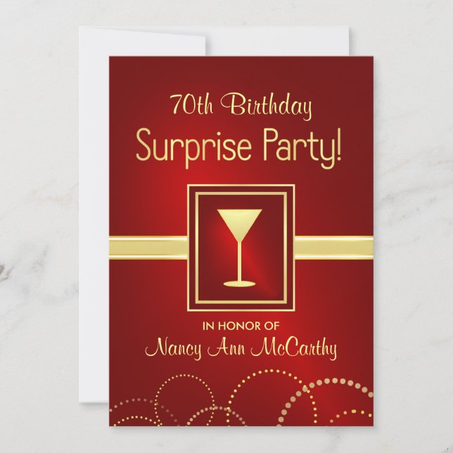 Invitación Invitan a Fiesta sorpresa de cumpleaños número 70  (Anverso)