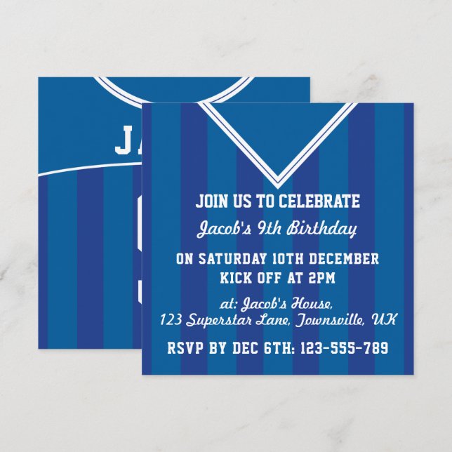 Invitación Invitan a Fiesta temática de Nueva Jersey, fútbol, (Anverso / Reverso)