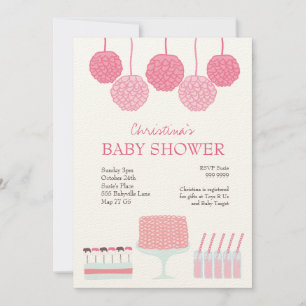 Invitación Invitan a Fiestas rosados Baby Shower Ruffle Cake 