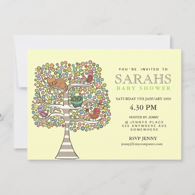 Invitación Invitan a gatos y aves de búho de Baby Shower chic (Anverso)