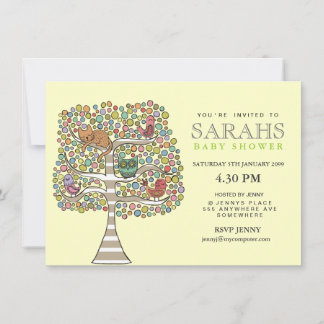 Invitación Invitan a gatos y aves de búho de Baby Shower chic